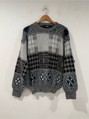 ARCHITECT Gray Patterned Crewneck Sweater VTG with Blue Accents made in ITALY 🇮🇹